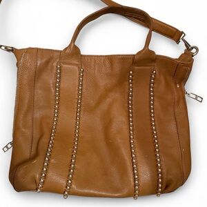 Kelsi Dagger Tan Studded Pebble Leather Tote Bag